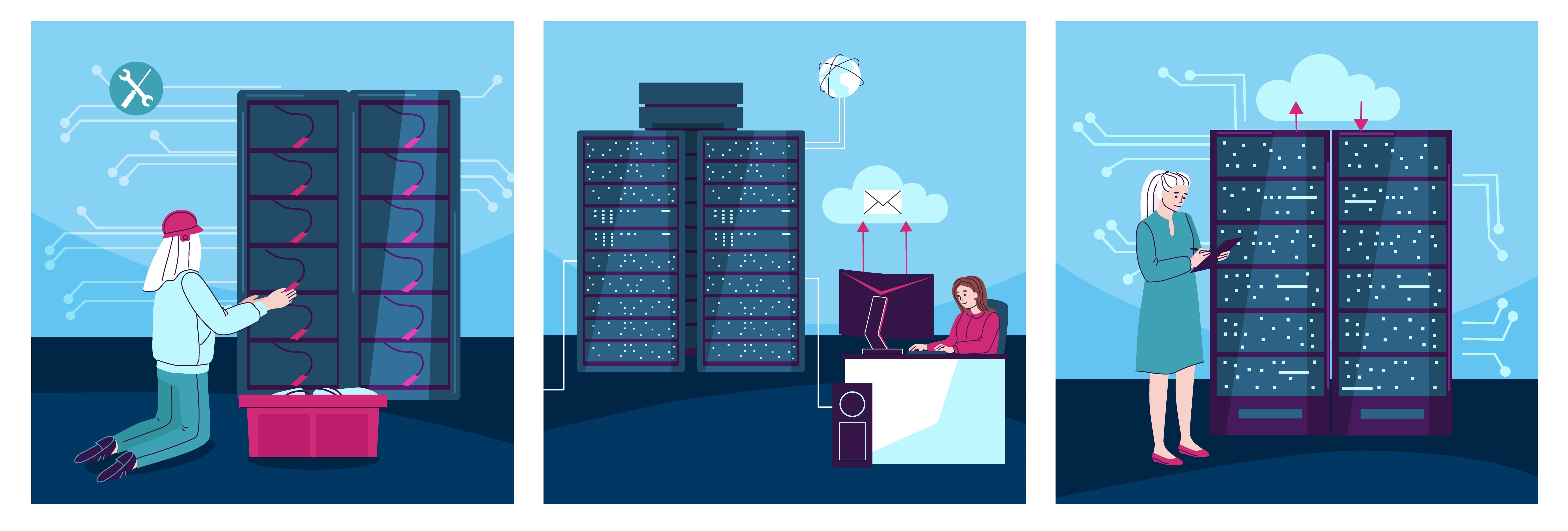 people performaning server maintance and sending emails